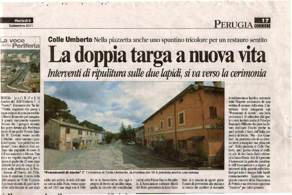 thumbnail of 06.09.2011 Giornale dell’Umbria – La doppia targa a nuova vita