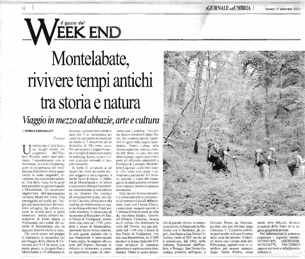 thumbnail of 17.09.2010 Giornale dell’Umbria – Montelabate, rivivere tempi antichi tra storia e natura