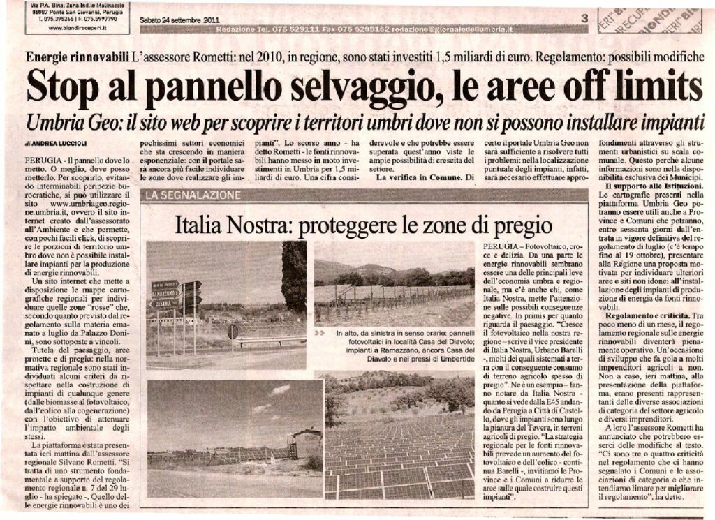 thumbnail of 24.09.2011 Giornale dell’Umbria – Stop al pannello selvaggio, le aree off-limits