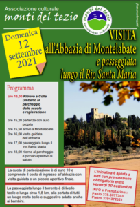 Visita all’Abbazia di Montelabate e passeggiata lungo il Rio Santa Maria – 12 settembre 2021